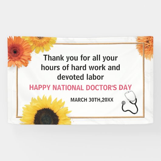 Happy Doctors Day Stethoscoop & Sunflower Lijst Spandoek (Horizontaal)