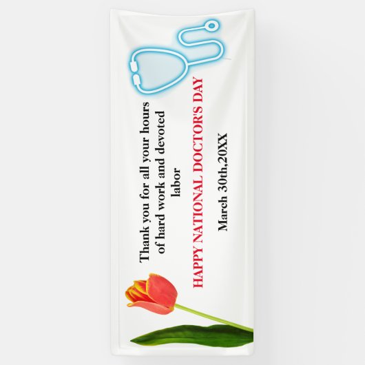 Happy Doctors Day Tulip & stethoscoop Spandoek (Verticaal)
