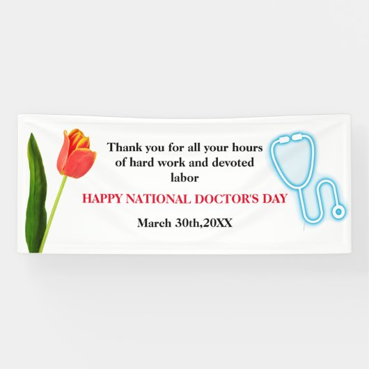 Happy Doctors Day Tulip & stethoscoop Spandoek (Horizontaal)