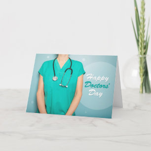 Happy Doctors Day Vrouw in Scrubs en Stethoscoop Feestdagen Kaart