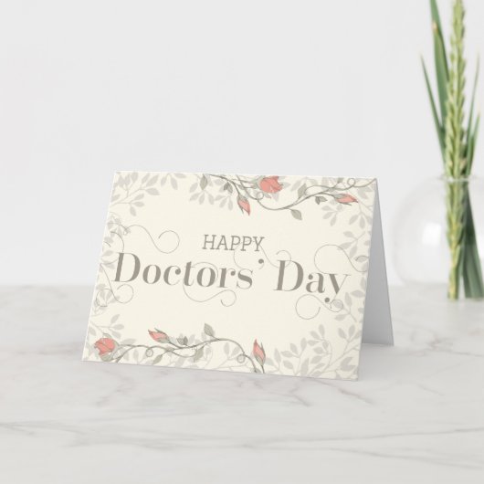Happy Doctors Day - Zwrilly Text and Flowers Cream Bedankkaart (Voorkant)