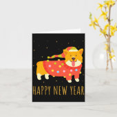 Happy Dog Corgi Celebrating New Year Cozy Christma Kaart (Gele Bloem)