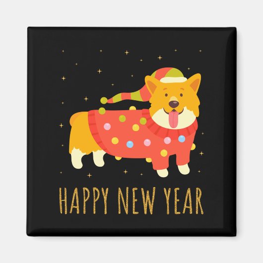 Happy Dog Corgi Celebrating New Year Cozy Christma Magneet (Voorkant)