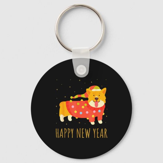 Happy Dog Corgi Celebrating New Year Cozy Christma Sleutelhanger (Voorkant)