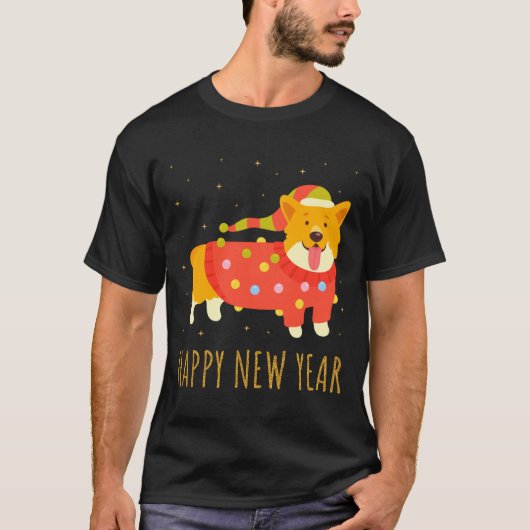 Happy Dog Corgi Celebrating New Year Cozy Christma T-shirt (Voorkant)