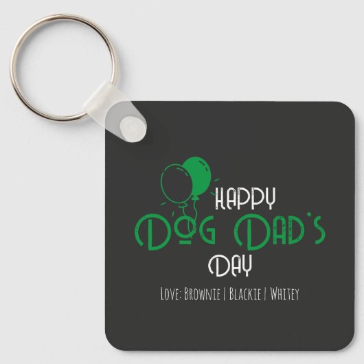 Happy Dog Dad's Day met Green Balloons & Puppies Sleutelhanger (Voorkant)