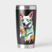 Happy Dog eating an ice-cream Geïsoleerde Drinkbeker (Voorkant)