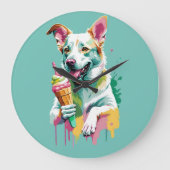 Happy Dog eating an ice-cream Grote Klok (Voorkant)