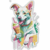 Happy Dog eating an ice-cream Sticker (Voorkant)
