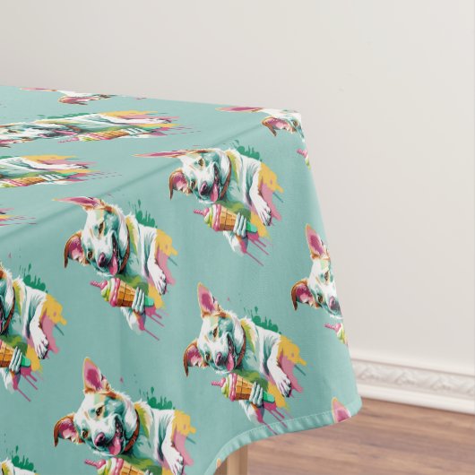 Happy Dog eating an ice-cream Tafelkleed (Voorbeeld)