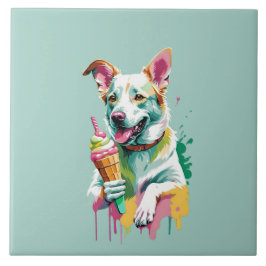 Happy Dog eating an ice-cream Tegeltje
