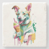 Happy Dog eating an icecream Stenen Onderzetter (Voorkant)