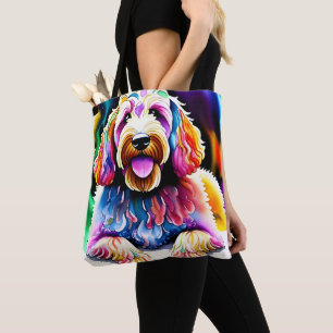 Happy Dog Goldendoodle Waterverf Design Tote Bag