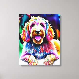 Happy Dog Goldendoodle Waterverf Schets Canvas Afdruk