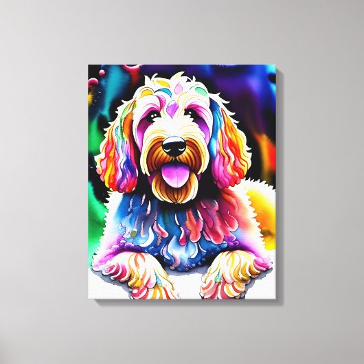 Happy Dog Goldendoodle Waterverf Schets Canvas Afdruk (Voorkant)