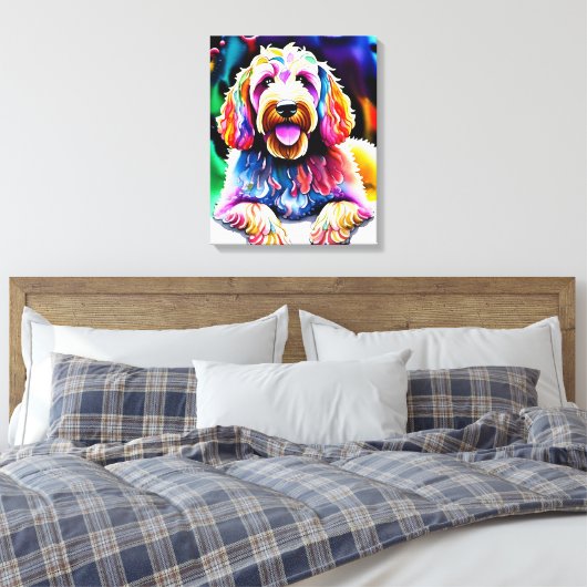 Happy Dog Goldendoodle Waterverf Schets Canvas Afdruk (Insitu (Slaapkamer))