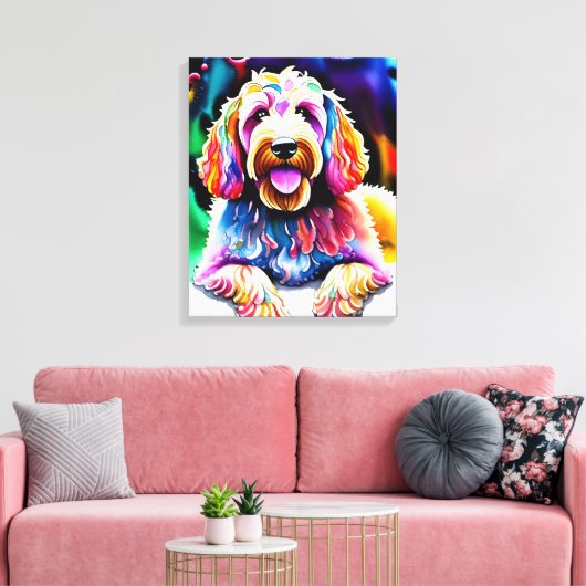 Happy Dog Goldendoodle Waterverf Schets Canvas Afdruk (Insitu (Woonkamer))