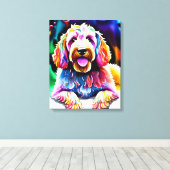 Happy Dog Goldendoodle Waterverf Schets Canvas Afdruk (Insitu (Houten vloer))