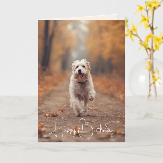 Happy Dog in de herfst Bossen Kaart (Gele Bloem)