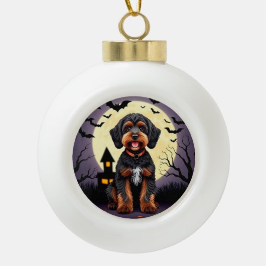 Happy Dog in het Halloween thema Keramische Bal Ornament (Voorkant)