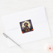 Happy Dog in het Halloween thema Vierkante Sticker (Envelop)