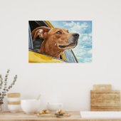 Happy Dog in Yellow Car Art Print (Keuken)