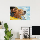 Happy Dog in Yellow Car Art Print (Thuiskantoor)