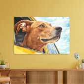 Happy Dog in Yellow Car Art Print (Insitu (Woonkamer))