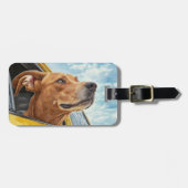 Happy Dog in Yellow Car Art Print Bagagelabel (Voorkant horizontaal)