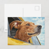Happy Dog in Yellow Car Art Print Briefkaart (Voorkant / Achterkant)
