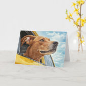 Happy Dog in Yellow Car Art Print Kaart (Gele Bloem)