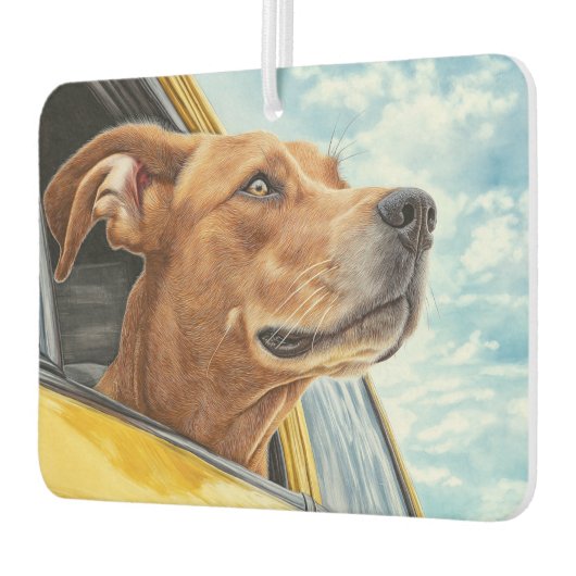 Happy Dog in Yellow Car Art Print Luchtverfrisser (Links)