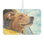Happy Dog in Yellow Car Art Print Luchtverfrisser (Voorkant)