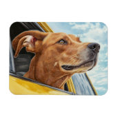 Happy Dog in Yellow Car Art Print Magneet (Horizontaal)