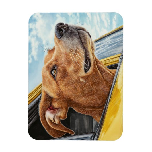 Happy Dog in Yellow Car Art Print Magneet (Verticaal)