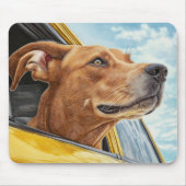 Happy Dog in Yellow Car Art Print Muismat (Voorkant)