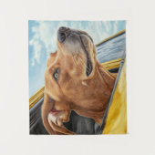 Happy Dog in Yellow Car Art Print Wandkleed (Voorkant)