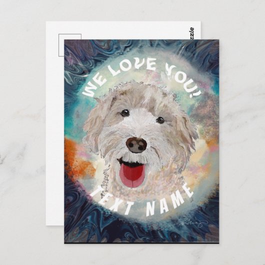 Happy Dog, Labradoedle glimlachen Briefkaart (Voorkant / Achterkant)