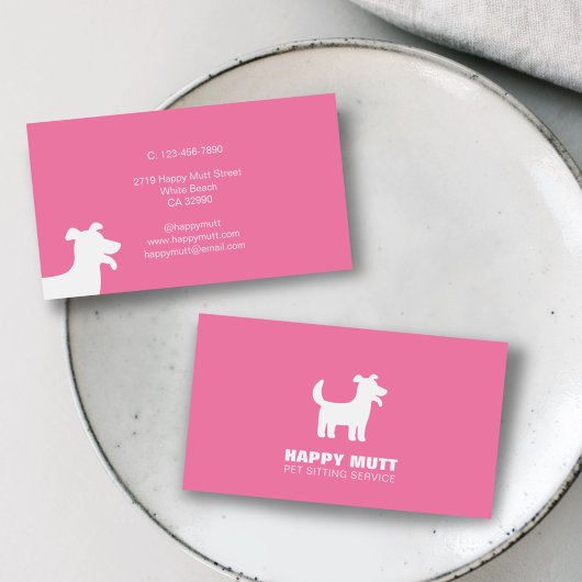 Happy Dog Logo Pet Sitting Service Pink Visitekaartje
