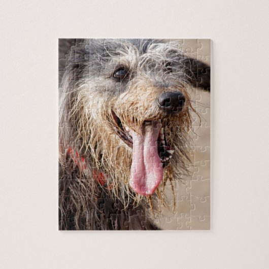 Happy dog op het strand legpuzzel (Verticaal)