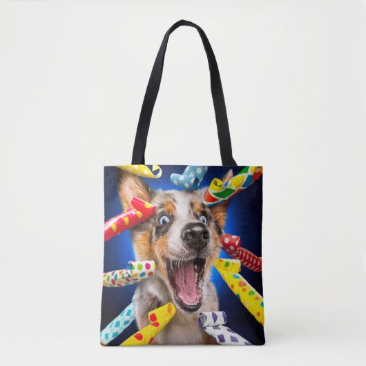 Happy Dog Party Blowers Tote Bag (Voorkant)