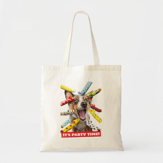 Happy Dog Party Blowers Tote Bag (Voorkant)