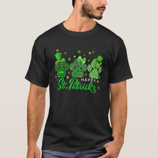 Happy Dog Paws Leopard Print Dog Eigenaars St Patr T-shirt