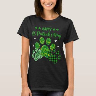Happy Dog Paws Leopard Print Dog Eigenaars St Patr T-shirt