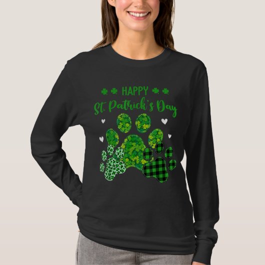 Happy Dog Paws Leopard Print Dog Eigenaars St Patr T-shirt (Voorkant)