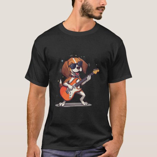 Happy Dog Rocker Playing Guitar with sunglasses T-shirt (Voorkant)