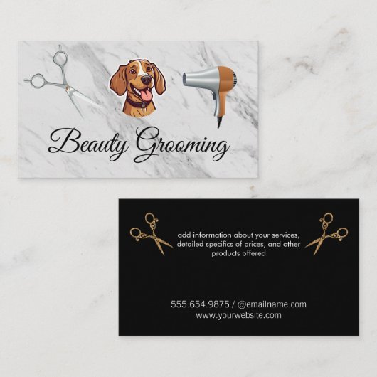 Happy Dog | schaar | föhn Visitekaartje (Voorkant / Achterkant)