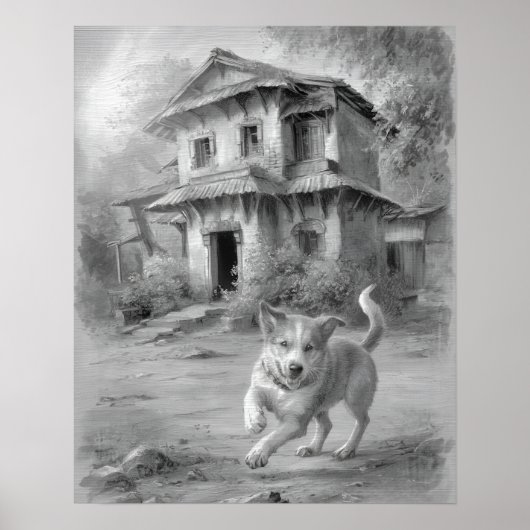 Happy Dog sketch art Poster (Voorkant)