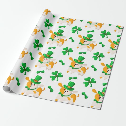 Happy Dog St. Patrick's Pattern Cadeaupapier (Uitgerold)