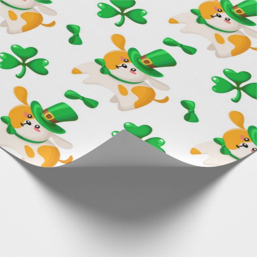 Happy Dog St. Patrick's Pattern Cadeaupapier (Hoek)